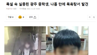 폭설 속 실종된 광주 중학생 결국 나흘 만에 발견....